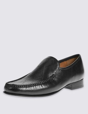 Leather Slip-on Weave Print Loafers